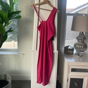 Caution to the Wind pink ribbed midi dress